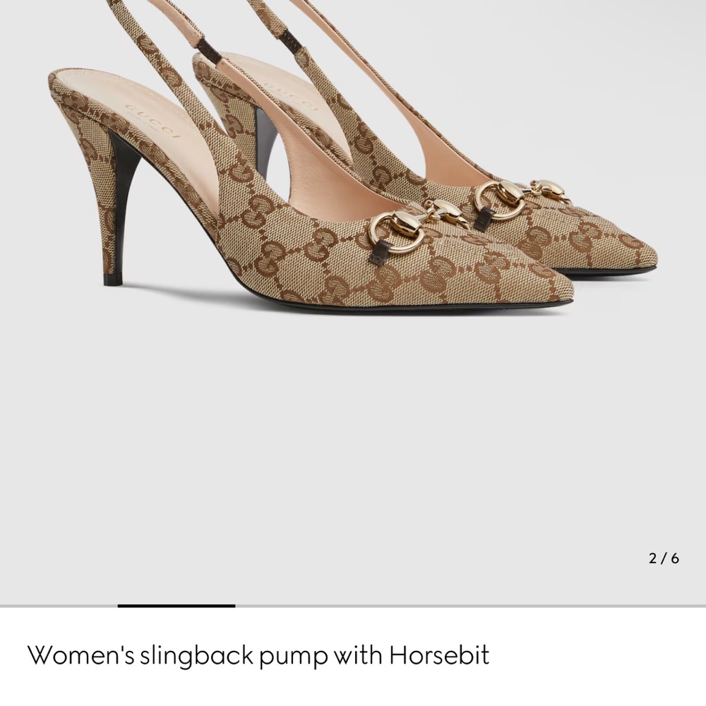 Gucci Beige/Brown GG Canvas Slingback Pump with Horsebit